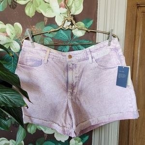 Vintage Stretch Pink Denim Midi Shorts — Size 14 — Fair Trade